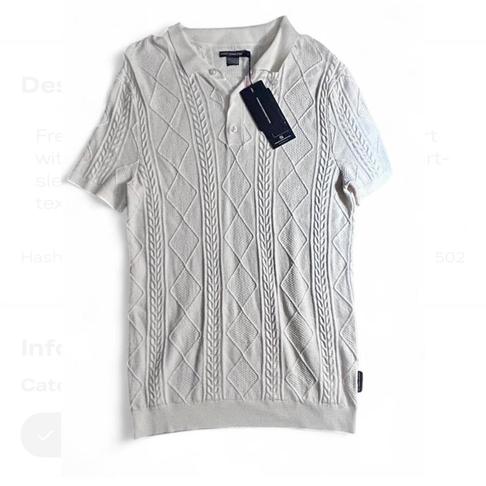 French Connection Ivory Cable Knit Polo Shirt